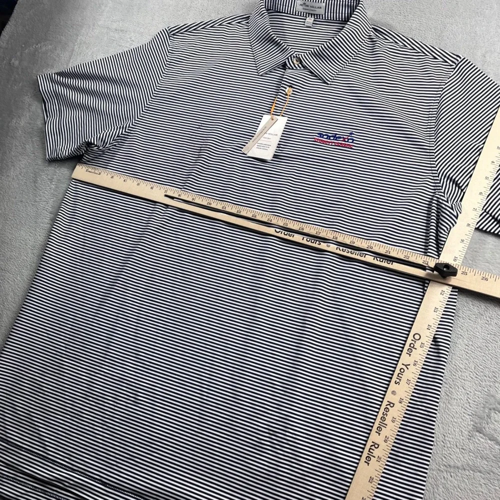 Peter Millar Summer Comfort Polo Shirt Mens XL Navy White Stripe Sodexo Charity - Picture 6 of 10